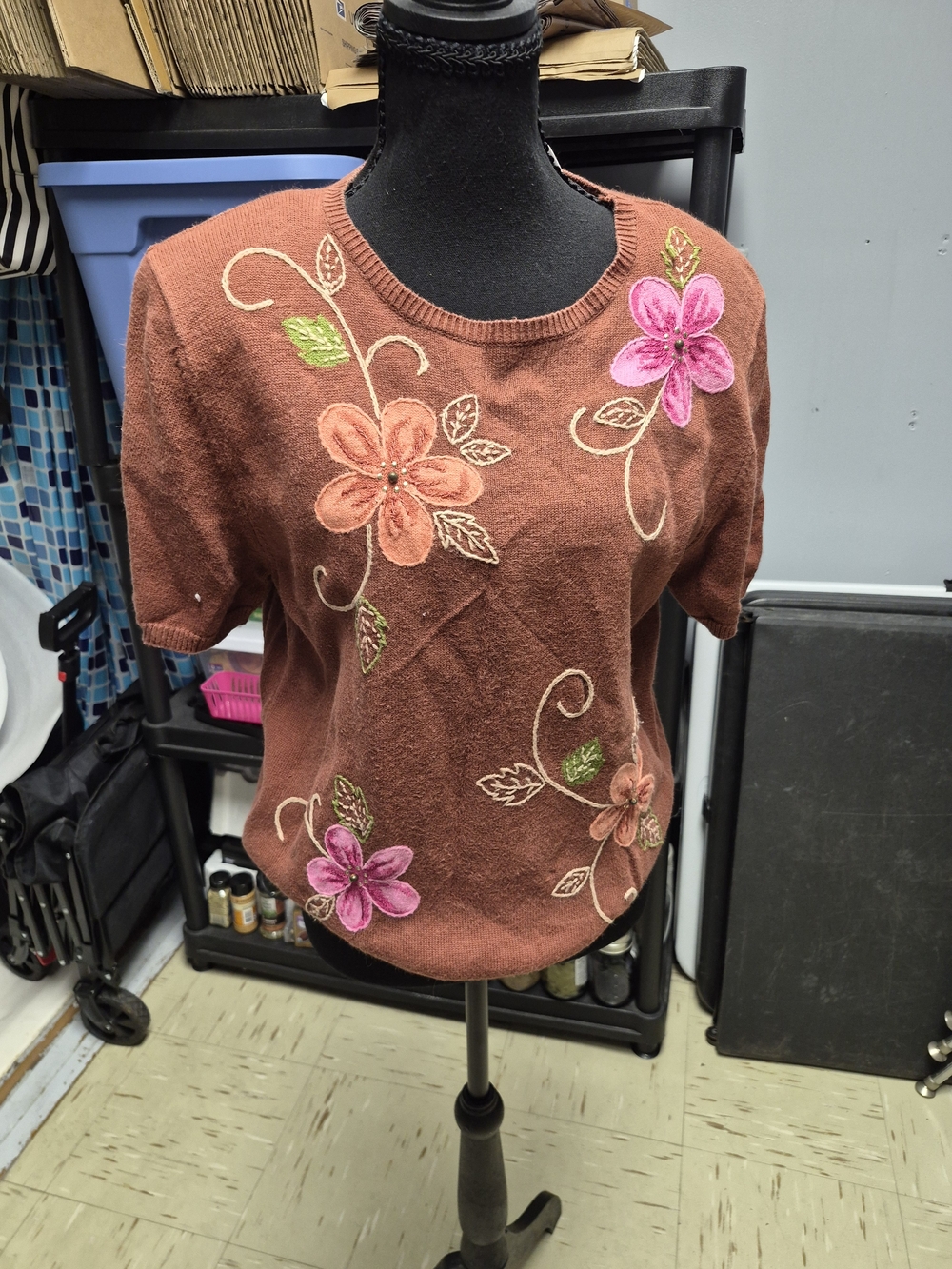 Alfred Dunner Rust Floral Embroidered Short-Sleeve Sweatshirt